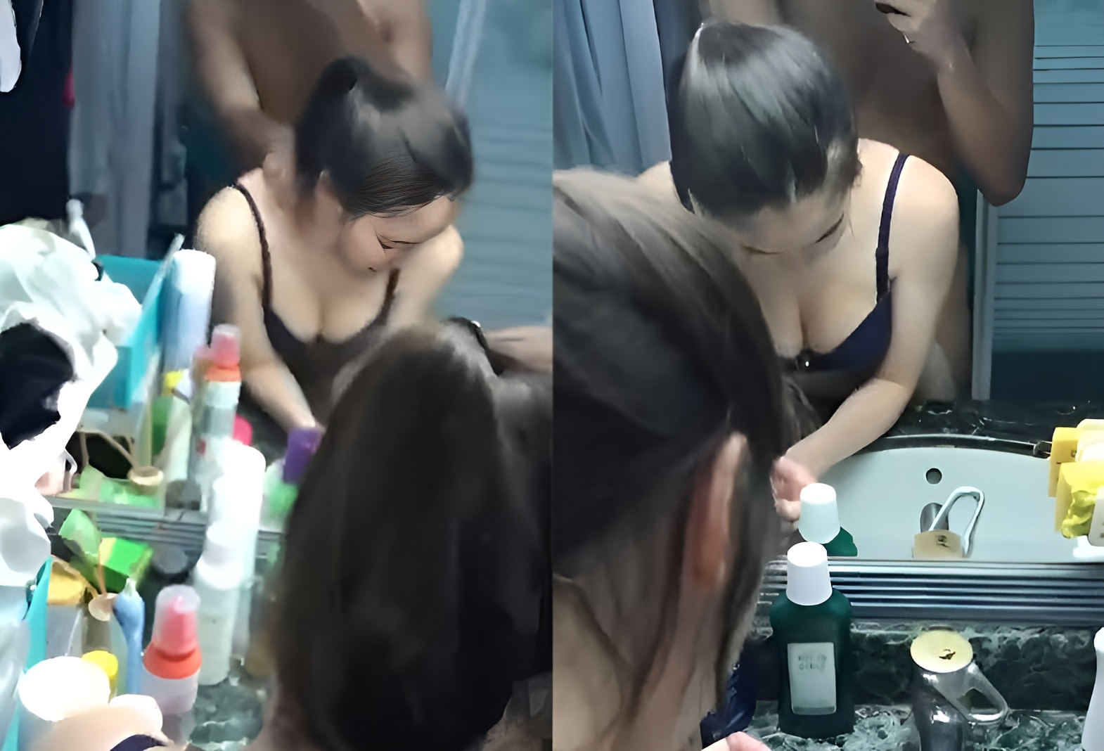 While putting on makeup, she asked for doggy
